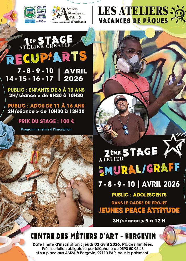 Vacances de Pâques 2026 – Stages Créatifs pour les Jeunes avec les AM2A de Pointe-à-Pitre !
